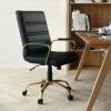 Flash Furniture Whitney Mid-Back Swivel LeatherSoft Desk Chair with Padded Seat and Armrests, Adjustable Height Padded Office Chair, Black(Black Leathersoft/Gold Frame)
