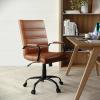 Flash Furniture Whitney Mid-Back Swivel LeatherSoft Desk Chair with Padded Seat and Armrests, Adjustable Height Padded Office Chair, Black(Brown/Black Frame)