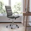 Flash Furniture Whitney Mid-Back Swivel LeatherSoft Desk Chair with Padded Seat and Armrests, Adjustable Height Padded Office Chair, Black(Gray/Chrome Frame)