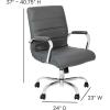 Flash Furniture Whitney Mid-Back Swivel LeatherSoft Desk Chair with Padded Seat and Armrests, Adjustable Height Padded Office Chair, Black(Gray/Chrome Frame)