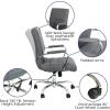 Flash Furniture Whitney Mid-Back Swivel LeatherSoft Desk Chair with Padded Seat and Armrests, Adjustable Height Padded Office Chair, Black(Gray/Chrome Frame)