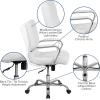 Flash Furniture Whitney Mid-Back Swivel LeatherSoft Desk Chair with Padded Seat and Armrests, Adjustable Height Padded Office Chair, Black(White Leathersoft/Chrome Frame)