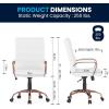 Flash Furniture Whitney Mid-Back Swivel LeatherSoft Desk Chair with Padded Seat and Armrests, Adjustable Height Padded Office Chair, Black(White Leathersoft/Rose Gold Frame)
