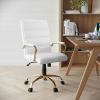 Flash Furniture Whitney Mid-Back Swivel LeatherSoft Desk Chair with Padded Seat and Armrests, Adjustable Height Padded Office Chair, Black(White Leathersoft/Gold Frame)