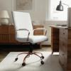 Flash Furniture Whitney Mid-Back Swivel LeatherSoft Desk Chair with Padded Seat and Armrests, Adjustable Height Padded Office Chair, Black(White Leathersoft/Rose Gold Frame)