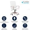 Flash Furniture Whitney Mid-Back Swivel LeatherSoft Desk Chair with Padded Seat and Armrests, Adjustable Height Padded Office Chair, Black(White Leathersoft/Rose Gold Frame)