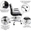 Flash Furniture Whitney Mid-Back Swivel LeatherSoft Drafting Chair with Padded Seat, Armrests, and Foot Ring, Adjustable Office Chair, White/Chrome(Black)