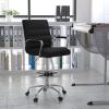 Flash Furniture Whitney Mid-Back Swivel LeatherSoft Drafting Chair with Padded Seat, Armrests, and Foot Ring, Adjustable Office Chair, White/Chrome(Black)