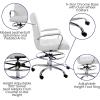 Flash Furniture Whitney Mid-Back Swivel LeatherSoft Drafting Chair with Padded Seat, Armrests, and Foot Ring, Adjustable Office Chair, White/Chrome(White)