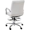 Flash Furniture Whitney Mid-Back Swivel LeatherSoft Drafting Chair with Padded Seat, Armrests, and Foot Ring, Adjustable Office Chair, White/Chrome(White)