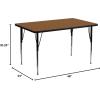 Flash Furniture Wren 24”W x 48”L Rectangular Oak HP Laminate Activity Table – Standard Height Adjustable Legs(Oak)