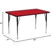 Flash Furniture Wren 24”W x 48”L Rectangular Oak HP Laminate Activity Table – Standard Height Adjustable Legs(Red)