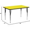 Flash Furniture Wren 24”W x 48”L Rectangular Oak HP Laminate Activity Table – Standard Height Adjustable Legs(Yellow)