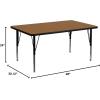 Flash Furniture Wren 24”W x 48”L Rectangular Yellow Thermal Laminate Activity Table – Height Adjustable Short Legs(Oak)