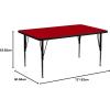 Flash Furniture Wren 24”W x 48”L Rectangular Yellow Thermal Laminate Activity Table – Height Adjustable Short Legs(Red)