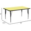 Flash Furniture Wren 24”W x 48”L Rectangular Yellow Thermal Laminate Activity Table – Height Adjustable Short Legs(Yellow)