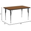 Flash Furniture Wren 24”W x 60”L Rectangular Yellow HP Laminate Activity Table – Standard Height Adjustable Legs(Oak)