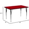 Flash Furniture Wren 30”W x 60”L Rectangular Yellow Thermal Laminate Activity Table – Standard Height Adjustable Legs(Red)