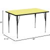Flash Furniture Wren 30”W x 60”L Rectangular Yellow Thermal Laminate Activity Table – Standard Height Adjustable Legs(Yellow)