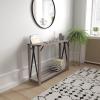 Flash Furniture Wyatt Modern Farmhouse 2 Tier Console Table – Gray Wash Engineered Wood Frame – Black Metal Crisscross Side Braces and Corner Accents(Gray Wash)