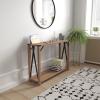 Flash Furniture Wyatt Modern Farmhouse 2 Tier Console Table – Gray Wash Engineered Wood Frame – Black Metal Crisscross Side Braces and Corner Accents(Rustic Oak)