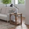 Flash Furniture Wyatt Modern Farmhouse 2 Tier Side Table – Rustic Oak Engineered Wood Frame – Black Metal Crisscross Side Braces and Corner Accents(Rustic Oak)