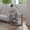 Flash Furniture Wyatt Modern Farmhouse 3 Tier Side Table – Gray Wash Engineered Wood Frame – Black Metal Crisscross Side Braces and Corner Accents(Gray Wash)