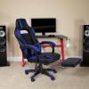 Flash Furniture X30 Gaming Chair Racing Office Ergonomic Computer Chair with Fully Reclining Back and Slide-Out Footrest in Gray LeatherSoft(Black/Blue)