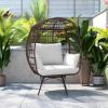 Flash Furniture Zola Commercial Indoor/Outdoor Swivel Lounge Chair, Oversized Wicker Egg Chair, 360 Degree Swivel, High Back, 4 Cushions, Cream/Brown(Cream Cushions/Brown Frame)