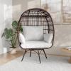 Flash Furniture Zola Commercial Indoor/Outdoor Swivel Lounge Chair, Oversized Wicker Egg Chair, 360 Degree Swivel, High Back, 4 Cushions, Cream/Brown(Cream Cushions/Brown Frame)