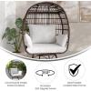 Flash Furniture Zola Commercial Indoor/Outdoor Swivel Lounge Chair, Oversized Wicker Egg Chair, 360 Degree Swivel, High Back, 4 Cushions, Cream/Brown(Cream Cushions/Brown Frame)