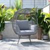 Flash Furniture Zola Commercial Indoor/Outdoor Swivel Lounge Chair, Oversized Wicker Egg Chair, 360 Degree Swivel, High Back, 4 Cushions, Cream/Brown(Gray Cushions/Gray Frame)