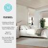 Martha Stewart Amelia Platform Bed with Curved Headboard and Cushioned Side Rails, Boucle Upholstery, Wood Slat Foundation, No Box Spring Needed, Queen, Off-White Boucle(Beige Fabric/Walnut Legs)