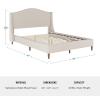 Martha Stewart Amelia Platform Bed with Curved Headboard and Cushioned Side Rails, Boucle Upholstery, Wood Slat Foundation, No Box Spring Needed, Queen, Off-White Boucle(Beige Fabric/Walnut Legs)