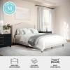 Martha Stewart Amelia Platform Bed with Curved Headboard and Cushioned Side Rails, Boucle Upholstery, Wood Slat Foundation, No Box Spring Needed, Queen, Off-White Boucle(Beige Fabric/Walnut Legs)