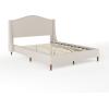 Martha Stewart Amelia Platform Bed with Curved Headboard and Cushioned Side Rails, Boucle Upholstery, Wood Slat Foundation, No Box Spring Needed, Queen, Off-White Boucle(Beige Fabric/Walnut Legs)