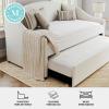 Martha Stewart Anya Twin Size Trundle Bed, Upholstered Daybed with Arched Siderail and Pull-Out Trundle, Space-Saving Design, Sturdy Wood Frame, No Box Spring Required, Off-White