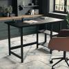 Martha Stewart Beckett Modern Trestle Desk with Open Side Shelving in White Wood Grain Finish(Black Wood Grain)