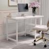 Martha Stewart Beckett Modern Trestle Desk with Open Side Shelving in White Wood Grain Finish(White Wood Grain)