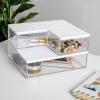 Martha Stewart Brody Plastic Storage Organizer Bins with Engineered Wood Lids for Home Office,-Kitchen, or-Bathroom, 3 Pack, 2-Small/1-Medium, Clear/White(Clear/Light Natural)