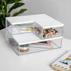 Martha Stewart Brody Plastic Storage Organizer Bins with Engineered Wood Lids for Home Office,-Kitchen, or-Bathroom, 3 Pack, 2-Small/1-Medium, Clear/White(Clear/White)