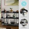 Martha Stewart Emmett 3 Shelf Bookcase with Vertical Metal Frame, Home Office Storage Display Unit, 35″ H, Black Wood Grain/Oil Rubbed Bronze(Black Wood Grain/Oil Rubbed Bronze Frame)