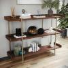 Martha Stewart Emmett 3 Shelf Bookcase with Vertical Metal Frame, Home Office Storage Display Unit, 35″ H, Black Wood Grain/Oil Rubbed Bronze(Walnut Wood Grain/Polished Brass Frame)