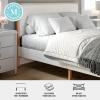 Martha Stewart Flynn Platform Bed with Headboard, Fabric Upholstered Inset Headboard and Base, Solid Wood Frame, No Box Spring Needed, Queen, Light Beech/Snow(Queen)