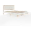 Martha Stewart Flynn Platform Bed with Headboard, Fabric Upholstered Inset Headboard and Base, Solid Wood Frame, No Box Spring Needed, Queen, Light Beech/Snow(Queen)