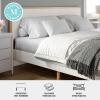 Martha Stewart Flynn Platform Bed with Headboard, Fabric Upholstered Inset Headboard and Base, Solid Wood Frame, No Box Spring Needed, Queen, Light Beech/Snow(King)
