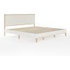 Martha Stewart Flynn Platform Bed with Headboard, Fabric Upholstered Inset Headboard and Base, Solid Wood Frame, No Box Spring Needed, Queen, Light Beech/Snow(King)