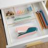 Martha Stewart Kerry Plastic Stackable Office Desk Drawer Organizers, Set of 6, with Gold Trim(Clear/Gold Trim)