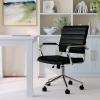 Martha Stewart Piper Swivel Task Chair with Armrests for Home Office in Saddle Brown Faux Leather with Polished Nickel Frame(Black Faux Leather/Polished Nickel)