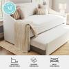 Martha Stewart Simone Twin Size Trundle Bed, Upholstered Daybed with Pull-Out Trundle, Space-Saving Design, Sturdy Wood Frame, No Box Spring Required, Off-White